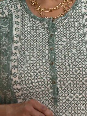 Studio by Denim & Co. Long Sleeve Printed Henley Top Green 3X New